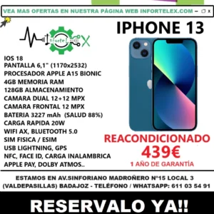 Oferta Iphone 13 128GB AZUL Reacondicionado Grado A - Imagen 5