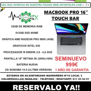 Oferta Macbook Pro 2019 Touchbar 16 Pulgadas i9 32gb 512gb nvme AMD 4gb - Imagen 6