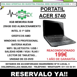 Oferta Portatil Acer Aspire 5740 15 Pulgadas i3 8gb 256gb ssd Windows 10 - Imagen 5