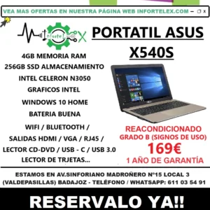 Oferta Portatil Asus X540S 15 Pulgadas Intel Celeron 4gb 256gb ssd Windows 10 - Imagen 7