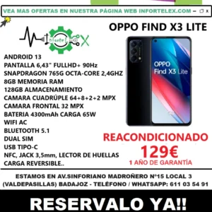 Oferta Smartphone Oppo Find X3 Lite 8gb 128gb Negro Reacondicionado - Imagen 3