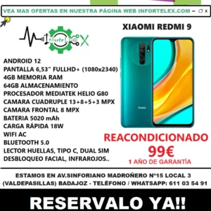 Oferta Smartphone Xiaomi Redmi 9 4gb 64gb Verde Reacondicionado - Imagen 3
