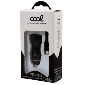 Cargador Coche Cable MicroUsb (2 x Usb) COOL 2.4A Kit 2 en 1 Negro - Imagen 3