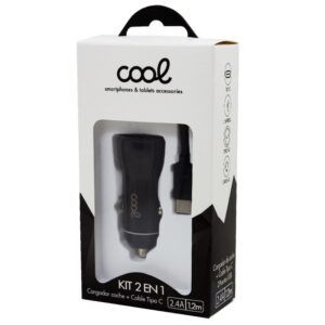 Cargador Coche Cable Tipo C (2 x Usb) COOL 2.4A Kit 2 en 1 Negro - Imagen 3