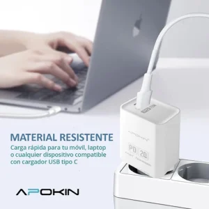 Cargador de Carga Rapida 20W 3.1 Q.C Hembra Tipo-C + Cable Lighting APOKIN - Blanco - Imagen 6