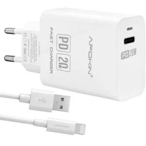 Cargador de Carga Rapida 20W 3.1 Q.C Hembra Tipo-C + Cable Lighting APOKIN - Blanco - Imagen 8