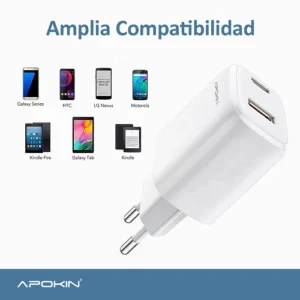 Cargador Rapido 20w PDTipoC+USB3.1 5.2A APOKIN sin Cable Blanco - Imagen 3