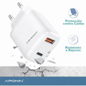 Cargador Rapido 20w PDTipoC+USB3.1 5.2A APOKIN sin Cable Blanco - Imagen 5