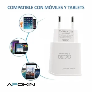 Cargador Rapido Entrada 18w 3.0 USB-A 3.1A Sin Cable APOKIN - Blanco - Imagen 3