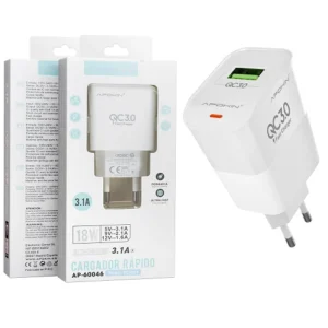 Cargador Rapido Entrada 18w 3.0 USB-A 3.1A Sin Cable APOKIN - Blanco - Imagen 7