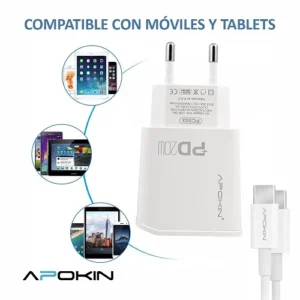 Cargador Rapido Entrada PD 20W 3.0A Tipo-C a Tipo-C APOKIN  - Blanco - Imagen 3