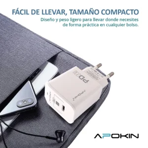 Cargador Rapido Entrada PD 20W 3.0A Tipo-C a Tipo-C APOKIN  - Blanco - Imagen 4