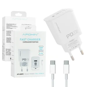 Cargador Rapido Entrada PD 20W 3.0A Tipo-C a Tipo-C APOKIN  - Blanco - Imagen 7