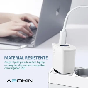 Cargador Rapido Red Entrada Doble 3.0 USB-A 2.4A Sin Cable APOKIN - Blanco - Imagen 6