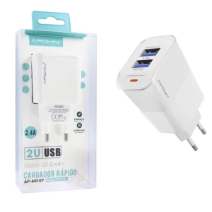 Cargador Rapido Red Entrada Doble 3.0 USB-A 2.4A Sin Cable APOKIN - Blanco - Imagen 7