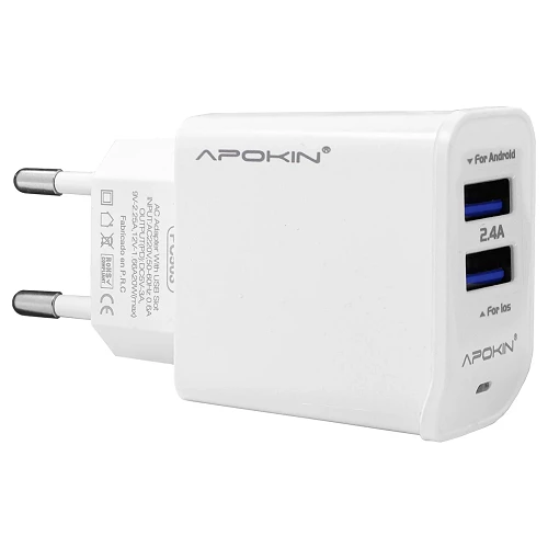 cargador-rapido-red-entrada-doble-30-usb-a-24a-sin-cable-apokin-blanco.webp
