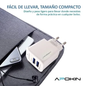 Cargador Rapido Red Entrada Doble 3.0 USBA 2.4A Lightning APOKIN - Blanco - Imagen 5