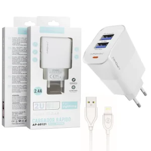 Cargador Rapido Red Entrada Doble 3.0 USBA 2.4A Lightning APOKIN - Blanco - Imagen 7