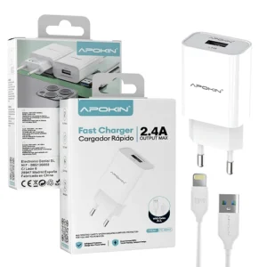 Cargador Red Entrada USB-A 2.4 A Cable Lightning APOKIN PC802L - Blanco - Imagen 7