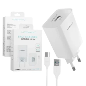 Cargador USB-A 2.4A Cable Tipo-C APOKIN PC802c - Blanco - Imagen 3
