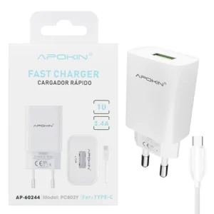Cargador USB-A 2.4A Cable Tipo-C APOKIN PC802c - Blanco - Imagen 4
