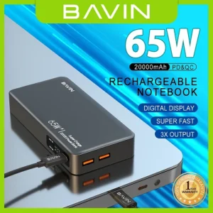 Power Bank PC036 con Lampara 20.000Mha 4 Salidas 65W 2-Colores - Imagen 3