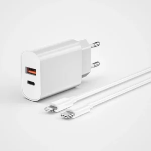 WIWU Cargador Quick PD Tipo-C + USB A Con Cable Lightning 3A 20W U0002 Blanco - Imagen 5